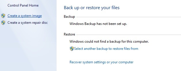 Backup in windows 7