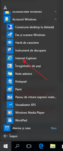 Internet Explorer pentru Windows 10