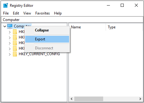 Exportul registrului in editorul de registru