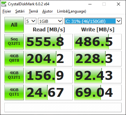 Verifica viteza SSD in CrystalDiskMark