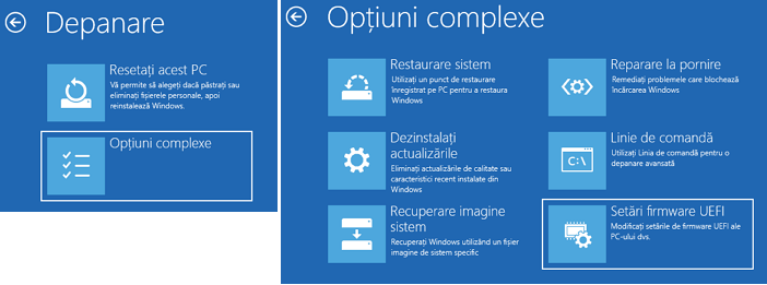 Intrarea in UEFI Windows 10