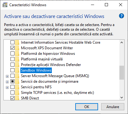 Activare Sandbox Windows 10