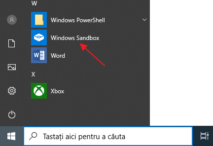 Sandbox in meniu start Windows 10