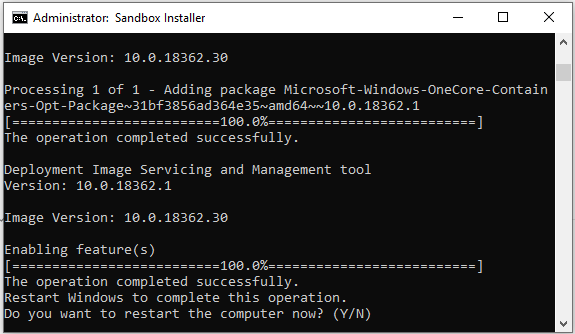 Instalarea Windows Sandbox in editia Home a sistemului