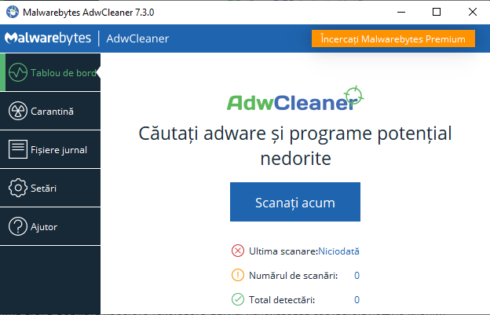 Fereastra principala programului AdwCleaner