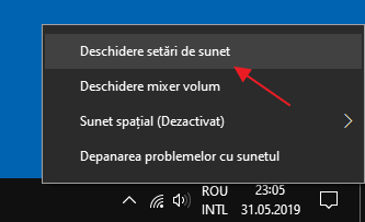 Deschide setarile sunetului in Windows 10