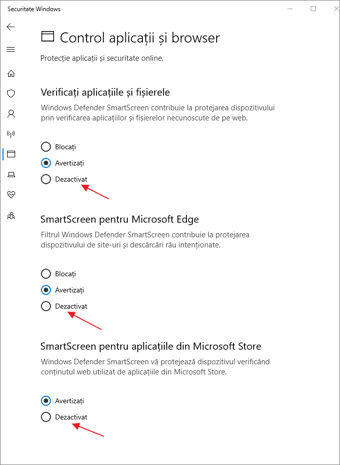 Dezactivarea SmartScreen in Securitate Windows