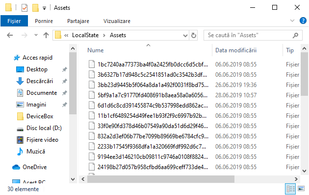 Folderul cu imaginile ecranului de blocare Windows 10