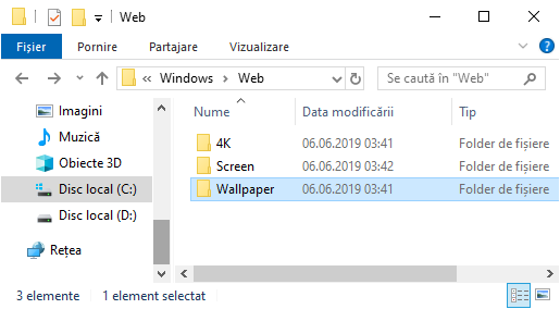 Folderul Windows 10 cu imaginile de fundal implicite