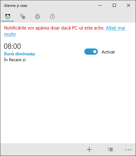 Aplicatia alarme si ceas in Windows 10
