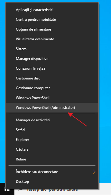 Porneste Windows PowerShell cu drepturi de administrator