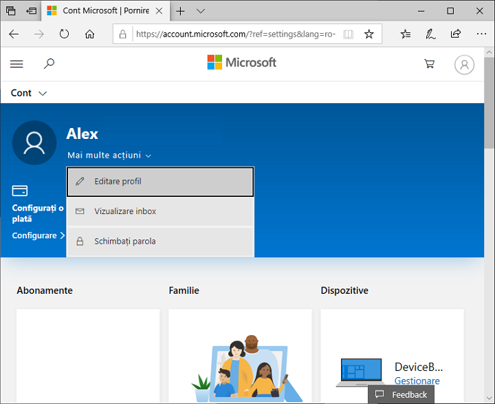 Schimba parola contului Microsoft pe site-ul oficial