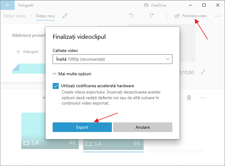 Export video final in editor video Windows 10