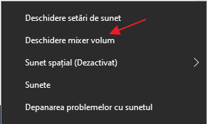 Deschide mixer volum Windows 10
