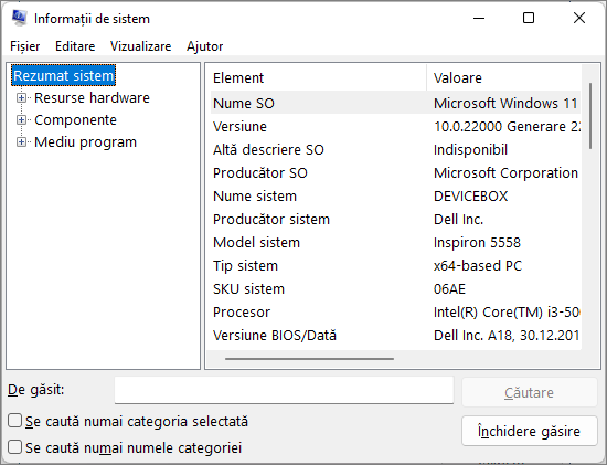 Vizualizarea informatiilor despre sistem Windows 11