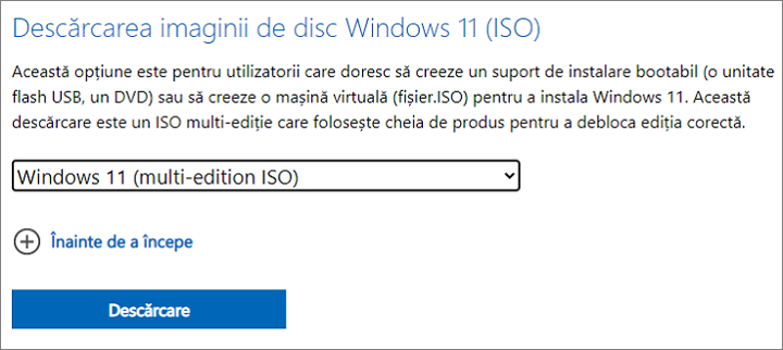 Alege Windows 11 pentru a descarca de pe site-ul Microsoft