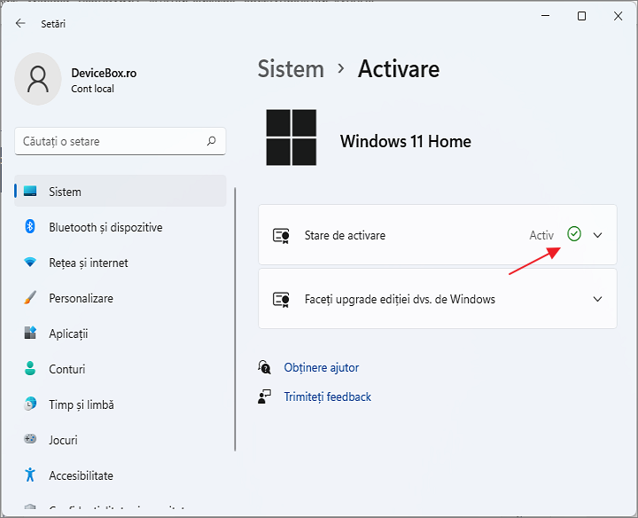 Verifica activarea Windows 11 in Setari