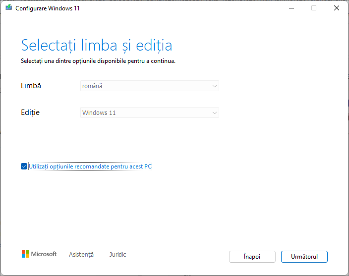 Selecteaza limba si editia Windows 11 in Media Creation Tool