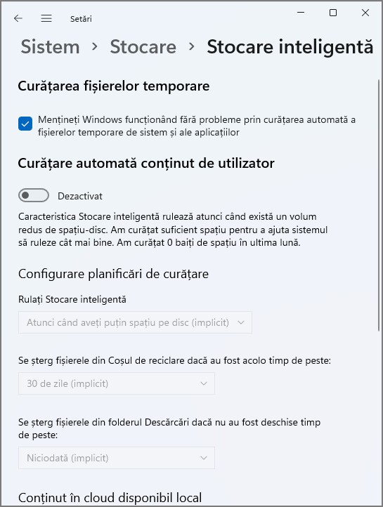 Functia Stocare inteligenta in Windows 11