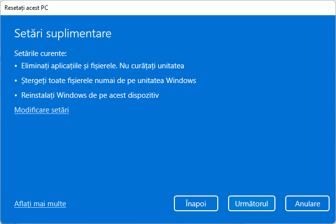Configureaza resetarea Windows 11