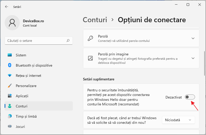 Dezactiveaza cerinta Windows Hello in Windows 11