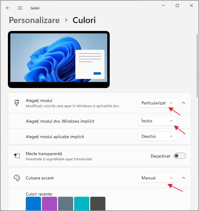 Selectarea manuala culorilor in Windows 11