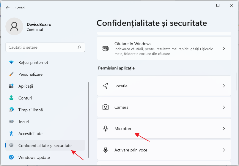 Deschide setarile de confidentialitate microfonului in Windows 11