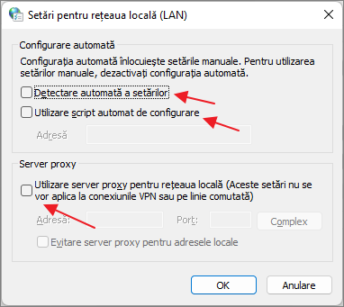 Dezactiveaza serverul proxy in panou de control Windows 11