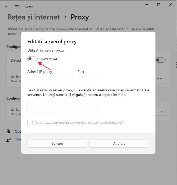 Dezactiveaza serverul proxy Windows 11 in Setari