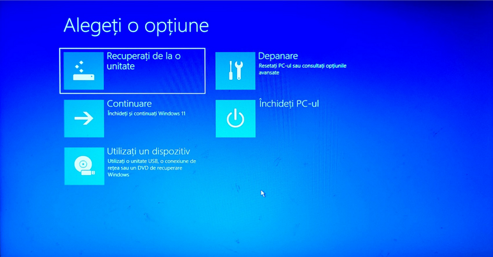 Bootarea de pe unitatea de recuperare Windows 11