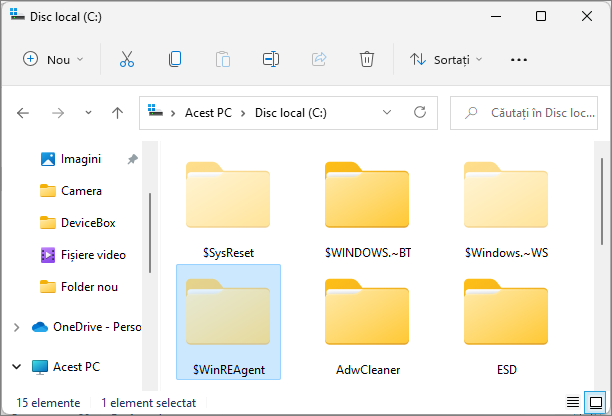 Folderul $WinREAgent pe discul C in Windows