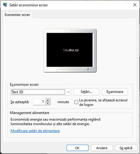 Modifica setarile screensaver Windows 11