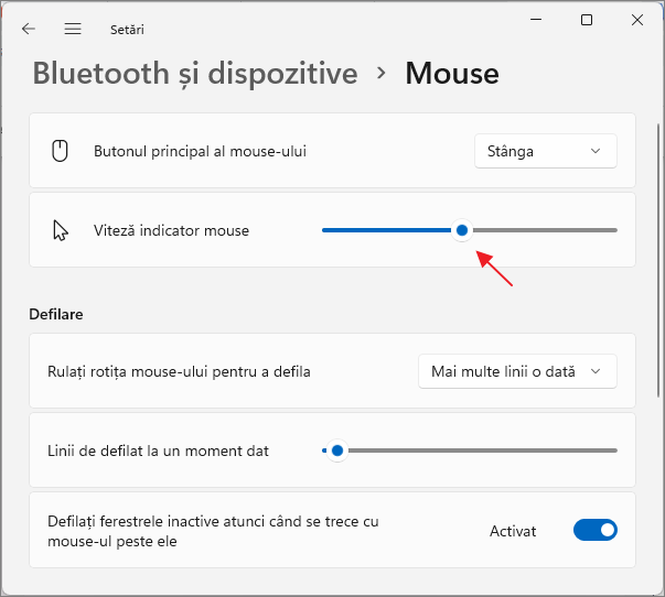 Seteaza sensibilitatea mouse-ului in setarile Windows 11