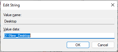 Calea catre noul folder pentru desktop in Registry Editor