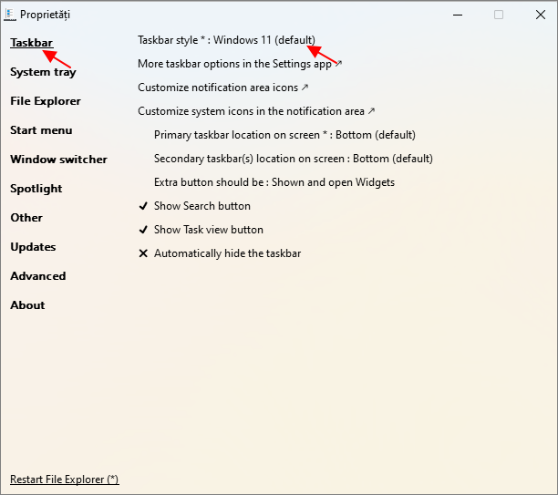 Readucerea stilului Windows 11 in ExplorerPatcher