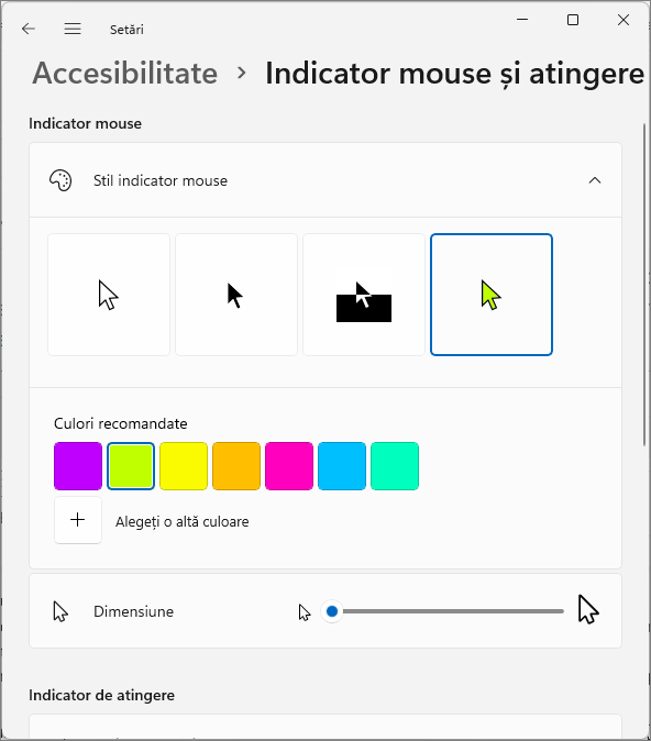 Modifica culoarea si dimensiunea cursorului mouse-ului Windows 11