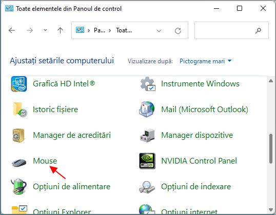Deschide optiuni mouse in panou de control Windows 11