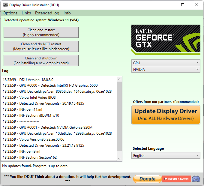 Eliminarea driverelor pl?cii video utilizând Display Driver Uninstaller