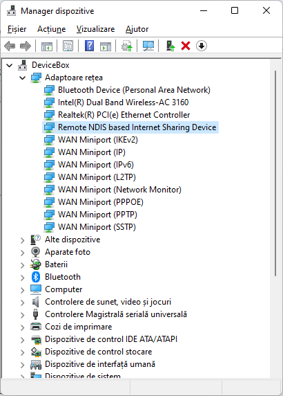 Remote NDIS based Internet Sharing Device in manager dispozitive