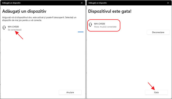 Casti Bluetooth conectate la Windows 11