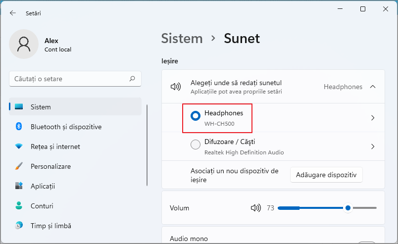 Configurarea iesirii audio prin casti Bluetooth in Windows 11