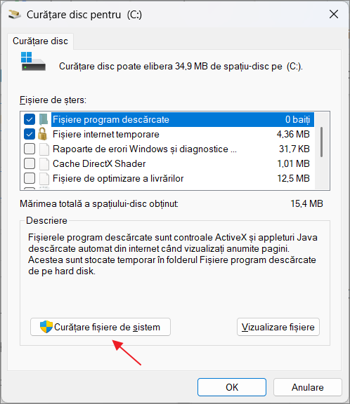 Curatare fisiere de sistem in cleanmgr