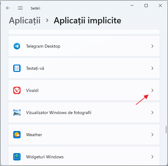 Selecteaza browserul din lista aplicatiilor implicite