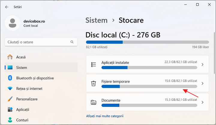 Fisiere temporare in Setari Windows 11