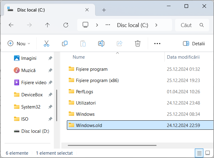 Folderul Windows.old in Windows 11