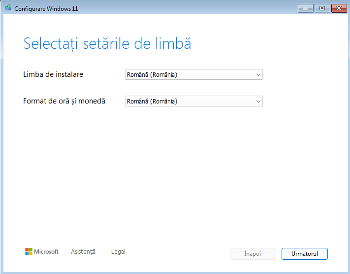 Selecteaza limba de instalare Windows 11