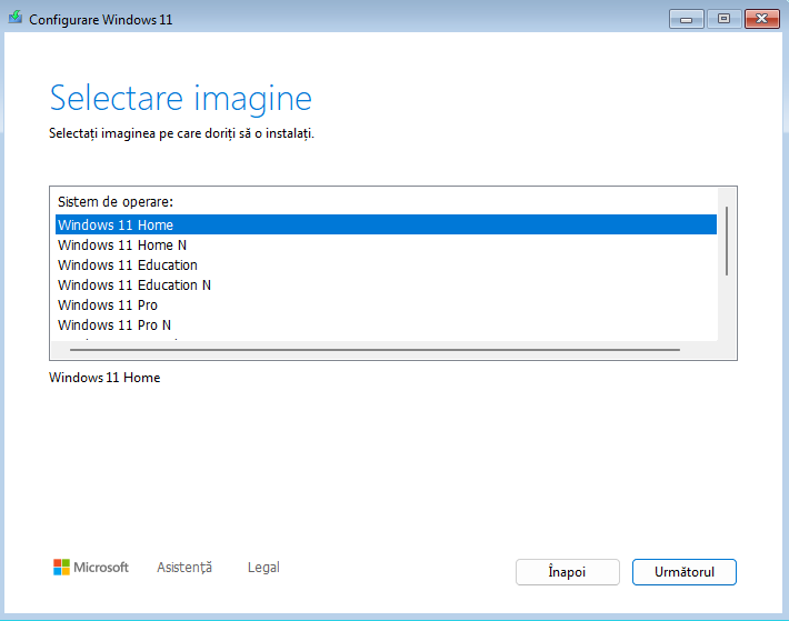 Selecteaza versiunea Windows 11 pentru instalare