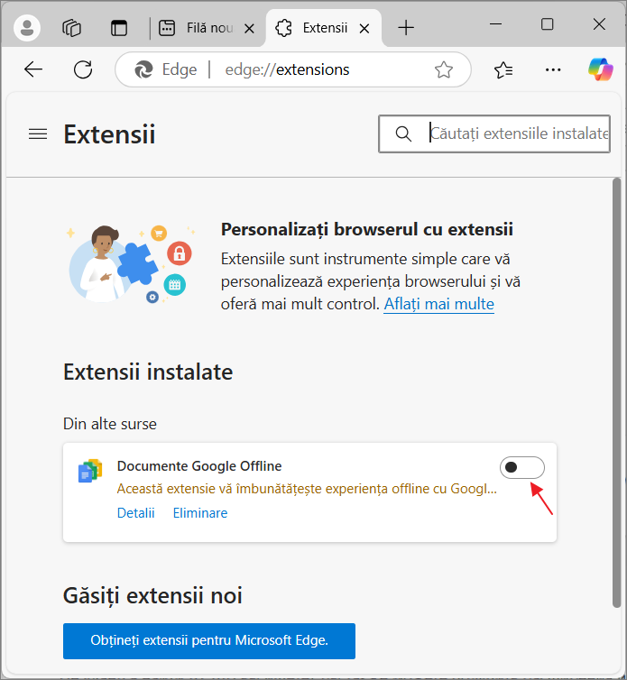 Dezactiveaza extensiile in Microsoft Edge