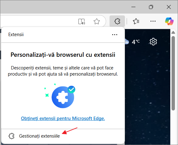 Acceseaza setarile extensiilor Edge