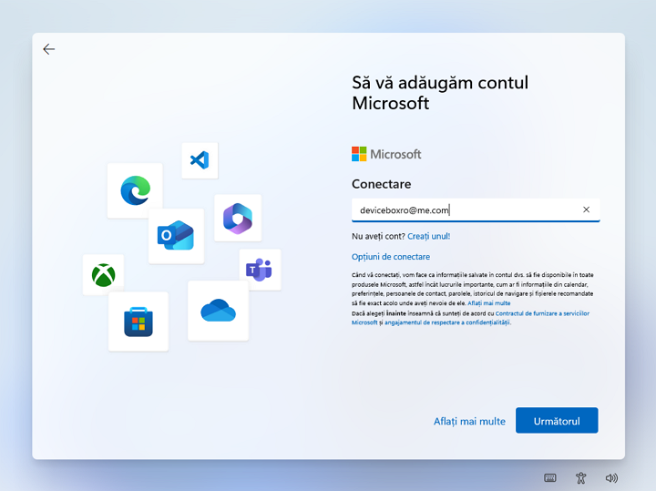 Utilizarea contului Microsoft la instalarea Windows 11